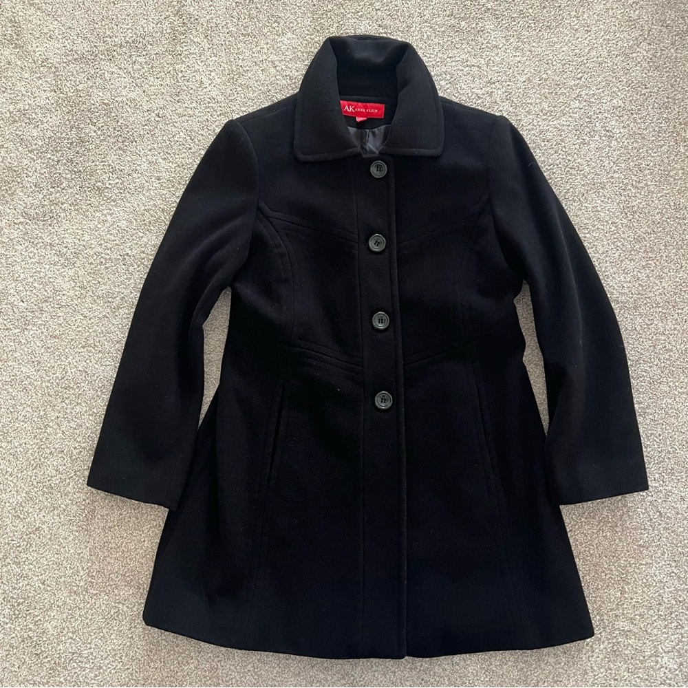 NWOT Anne Klein Black Wool Mid Length Coat - Picture 5 of 13